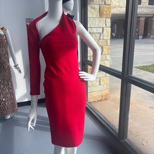 Red , one-sleeve bodycon dress